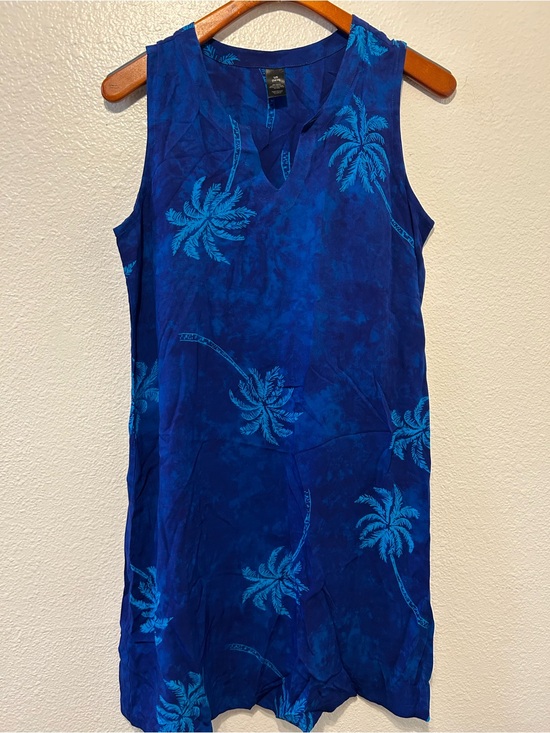 Peppermint Dresses & Skirts - Peppermint Blue Palm-Print Sleeveless Mini Dress